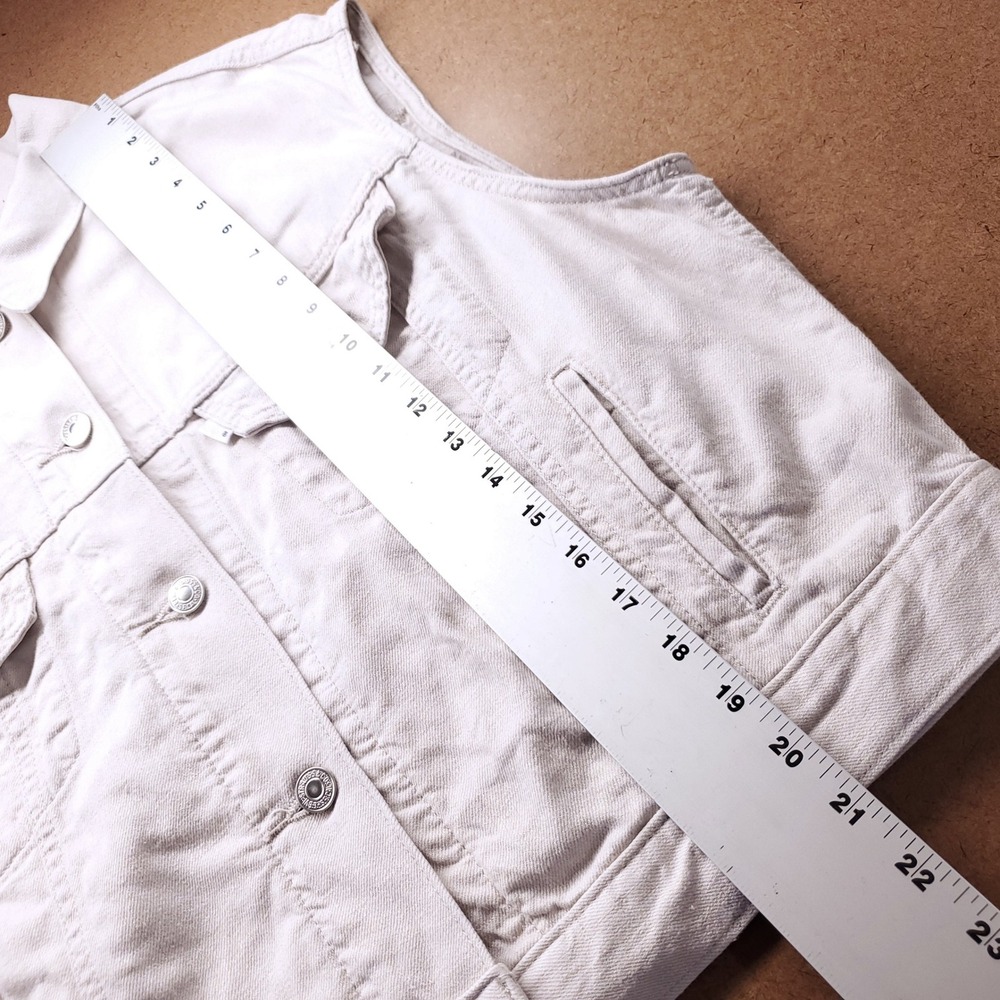 Levis Linen Blend Trucker Vest Women L Ivory Beige Stretch Sleeveless Soft Boho - Picture 6 of 11